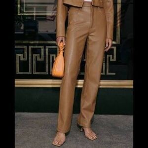 Abercrombie & Fitch Curve Love Vegan Leather Pants in Camel  90s Ultra High Rise